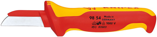 Нож для кабеля VDE, пластиковый обух на лезвии для предупреждения КЗ, L-190 мм, диэлектр., 2-компонентная рукоятка