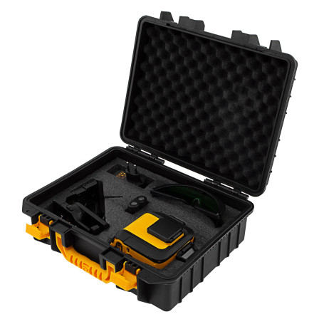 The laser level is multiprism. LXI 360-3 Green, 30 m, 520 nm, acc. Li 2800 mAh, 1/4" thread// Denzel