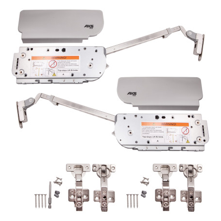 Lifting mechanism upper B with door closer and locking in any position for two doors AKS PLUS TITAN grey