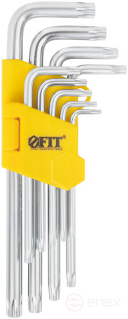 Ключи "звездочки", CrV сталь, 9 шт., Т10-Т50, с отверстием, длинные, в пластиковом держателе