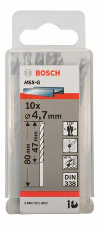 Metal drills HSS-G, DIN 338 4.7 x 47 x 80 mm