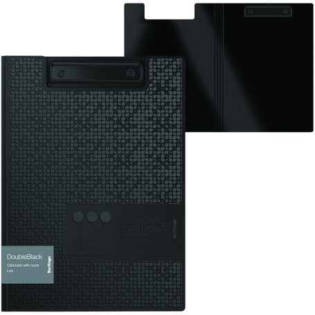Папка-планшет с зажимом Berlingo "DoubleBlack" А4, пластик, 1300 мкм, черная, с рисунком
