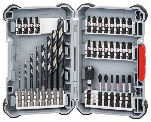A set of spiral drills and bits made of high-speed Impact Control steel, 35 pcs.