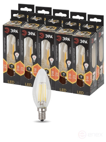 Лампа светодиодная ЭРА F-LED B35-7W-827-E14 7Вт филамент свеча теплый белый свет Е14
