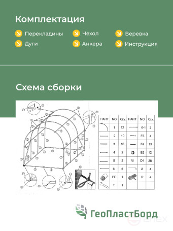 Greenhouse Geoplastboard 300x200x200cm, arched, tube frame, film