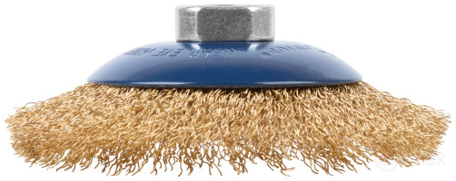 Щетка для УШМ, М14, тип "Тарелка", латунированная витая проволока 0,3 мм, 115 мм, CUTOP Profi