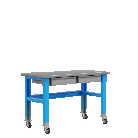 Industrial metal table 1500 mm, 2 drawers, on wheels 115012