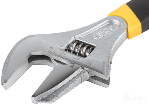 Adjustable key "Techno" CrV, narrow + adjustable jaws, scale, enlarged.gripper, rubberized.handle 200mm (40mm)