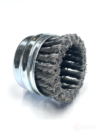 Cup harness brush with a limiting ring, D80 mm, 20 bundles, straight steel wire STH 0.35 mm, M14 fit