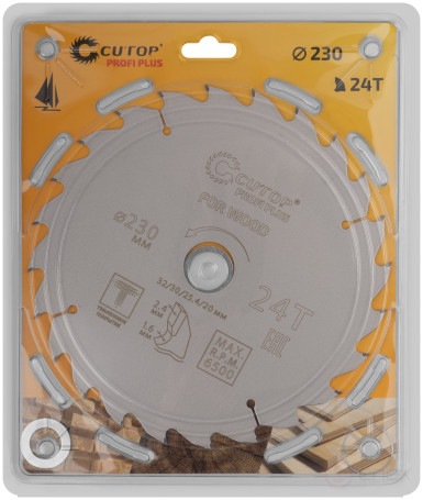 Диск пильный по дереву с тефлоновым покрытием 24Т, CUTOP Profi plus, 230 х 1,6/2,4 х 32/30/25,4/20 мм
