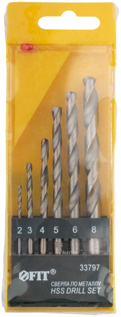 A set of HSS polished metal drills, 6 pcs. (2-3-4-5-6-8 mm)
