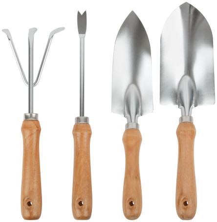Gardening set (wide scoop, narrow scoop, ripper, root remover), wooden handles, 4 pcs.