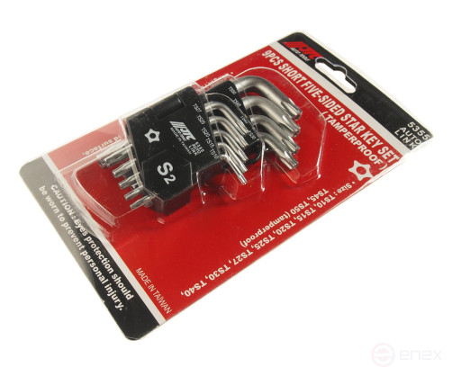 Набор ключей TORX ТS10-ТS50 пятилучевых Г-образных с отверстием 9 предметов JTC