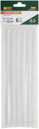 Crystal clear adhesive rods 11x200 mm, 6 pcs.