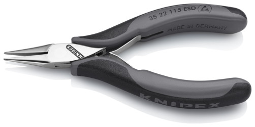 Плоскогубцы ЕSD захватные антистатические для электроники, плоскокруглые губки, L-115 мм, 2-к ручки