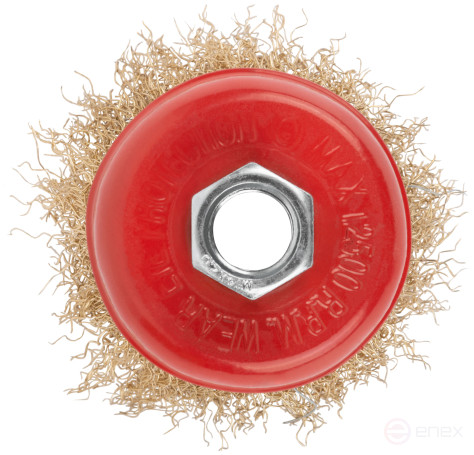 Корщетка чашечная, гайка М14, стальная латунированная волнистая проволока 65 мм