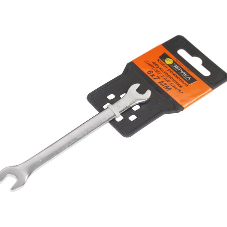 Ключ рожковый 6х7мм ER-32067 (Chrome vanadium) на держателе сатинированный ЭВРИКА 1/25/300