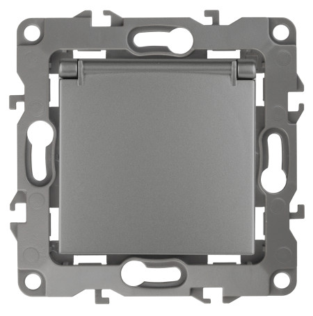 Розетка ЭРА Серия 12 12-2103-12 2P+E Schuko со шторками с крышкой 16A-250В IP20 графит