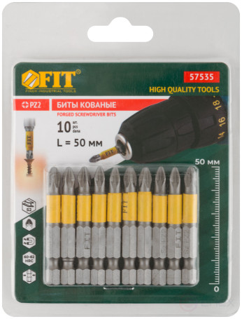 Биты кованые, сталь S2, односторонние 50 мм PZ2, Профи 10 шт., блистер