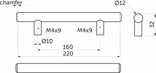 Metal rail handle 160/220 hollow steel ground steel, AKS