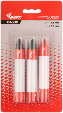 Карандаши разметочные восковые, набор 3 шт.( черный / зеленый / красный ), 95 мм