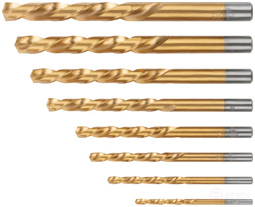 A set of HSS metal drills, ground, titanium coating, 135° sharpening angle, layer. case, 8 pcs. (3-4-5-6-7-8-9-10 mm)