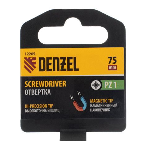 Screwdriver PZ1x75 mm, CrV, three-component handle Denzel