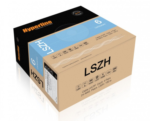 UUTP4-C6-P24-NCR-IN-LSZH-YL-100 (100 м) Кабель витая пара, неэкранированная U/UTP, категория 6, 4 пары (24 AWG), многожильный (patсh), без разделителя, LSZH, нг(А)-HF, –5°C–+60°C, желтый