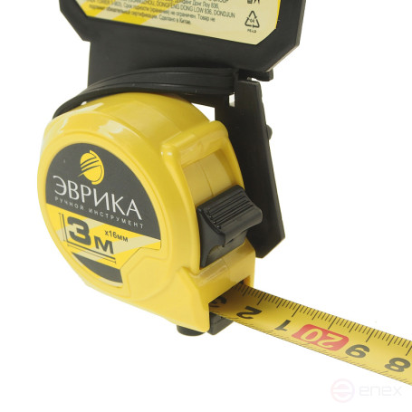 Tape measure ER-04103 3m 16mm YELLOW plastic case, lock, EUREKA holder/1/12/120 NEW
