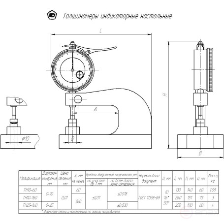 Толщиномер индикаторный ручной ТН 10-160 Ø16, с поверкой