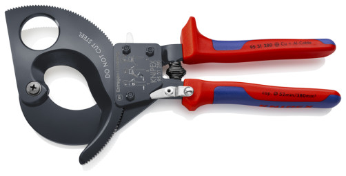 Cable cutter with ratchet, cut: cable Ø 52 mm (380 mm2, MCM 750), aluminum sector cable up to 4 x 150 mm2, L-250 mm, black, 2-k handles