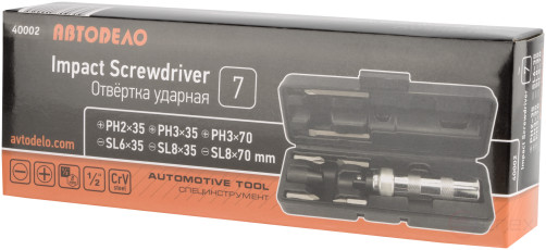 Отвертка ударно-поворотная (хром; 6насадок;футляр) АвтоDело (40002)