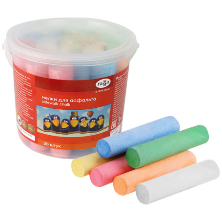 Crayons for asphalt Gamma "Cartoons", colored, 20 pcs., 6 colors, round, plastic bucket