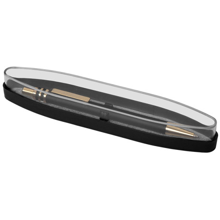Ручка шариковая Berlingo "Silver Premium" синяя, 0,7 мм,корпус черный/золото, кнопочн., пласт. футляр