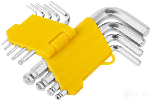 Ключи шестигранные, CrV сталь, 9 шт., 1,5-10 мм, с шаровым наконечником, в пластиковом держателе