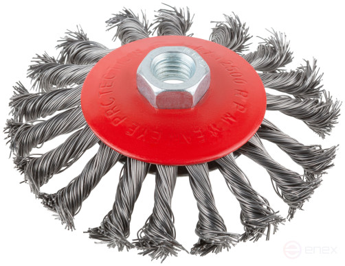 Корщетка-колесо с наклоном, гайка М14, стальная витая проволока 115 мм