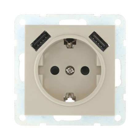 Socket with z/k + 2xUSB connector, 2A (beige) LK60