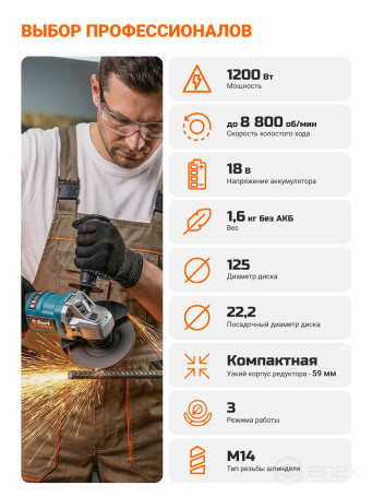 Машина шлифовальная угловая аккумуляторная BORT BWS-18Li-XDK