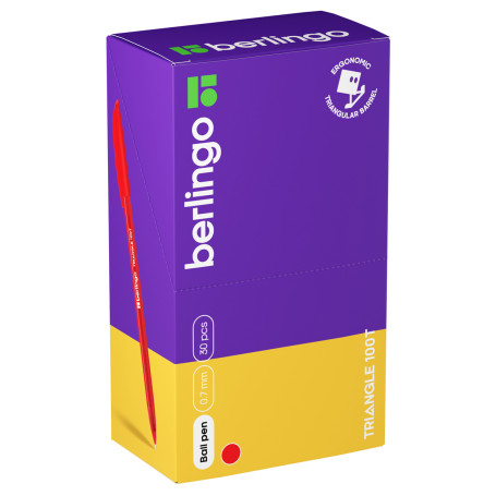 Ручка шариковая Berlingo "Triangle 100T" красная, 0,7 мм, трехгран., игольчатый стержень