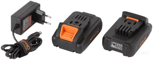 MAX-PRO Cordless Screwdriver 14.4 V; 0-350/0-1250 rpm; 10 mm; 28 Nm; 2 batteries (Li-Ion) x1.5 Ah; 15+1; 1 hour; speed control; rubber