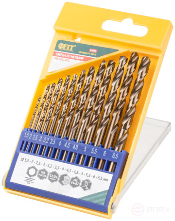 Набор сверл HSS по металлу с добавкой кобальта 5%, 13 шт. (1,5-2-2,5-3-3,2-3,5-4-4,5-4,8-5-5,5-6-6,5 мм)