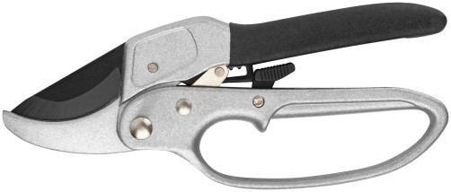 Pruning shears, ratchet mechanism, cutting.butt-to-anvil edges, teflon coatingblades, aluminum.The case is 200 mm