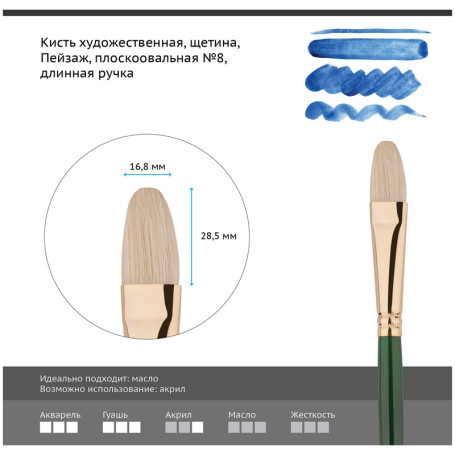 Brush artistic bristles Gamma "Landscape", flat-oval No.8, long handle