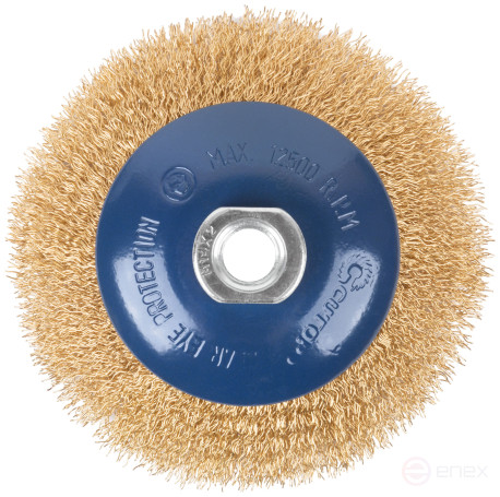 Щетка для УШМ, М14, тип "Тарелка", латунированная витая проволока 0,3 мм, 115 мм, CUTOP Profi