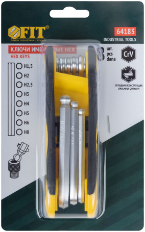 Ключи шестигранные с шаром CrV 8 шт. (1,5-8 мм) складные