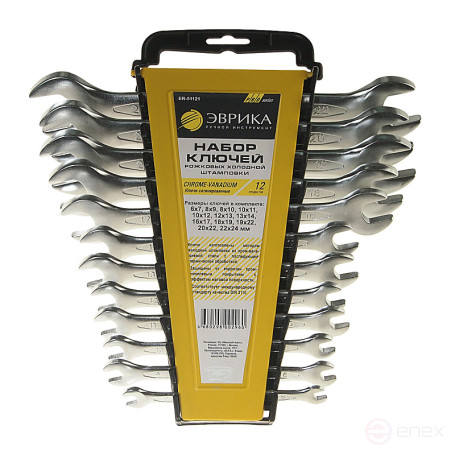 Набор ключей рожковых (6х7,8х9,8х10,10х11,10х12,12х13,13х14,16х17,18х19,19х22,20х22,22х24мм) холдер 12 предметов CrV PRO ЭВРИКА 5/20