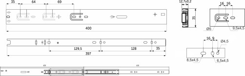 Направляющая шариковая L-400 h=35 AKS PLUS SOFT CLOSE