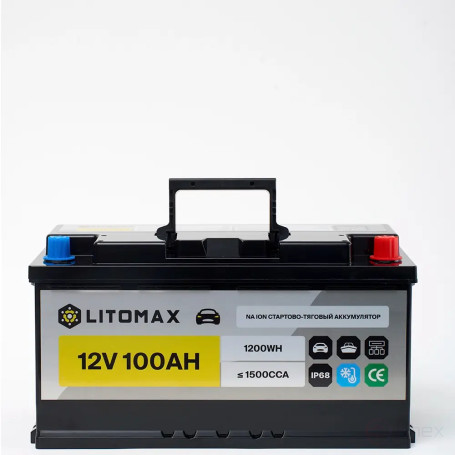 Натриевый стартово - тяговый аккумулятор LITOMAX Na+12V 100Ah 1500CCA IP68 R+
