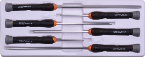 A set of screwdrivers for precise CRV work, 2-component handle, 6 pcs., in the formation. pencil case// HARDEN