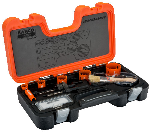 Set of Sandflex® ring bimetallic saws 16 - 51 mm + 2 holders + brush, 9 pcs.
